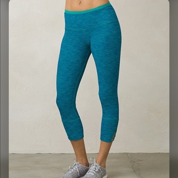 Prana XS Turquoise Tori Yoga Capri Dragonfly Leggings Jewel Tone Boho Running - Picture 1 of 8